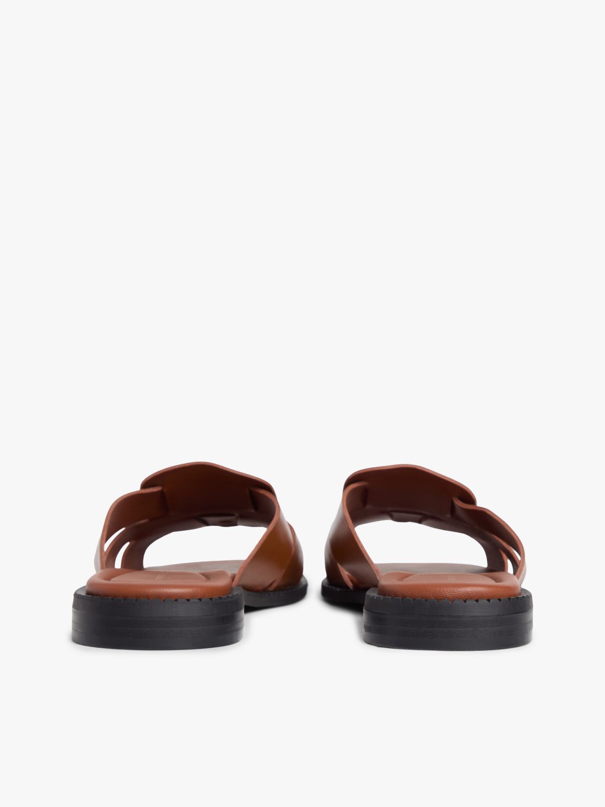 Leather Crest Square Toe Sandals — Brown