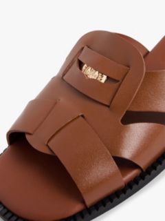 Leather Crest Square Toe Sandals — Brown 6