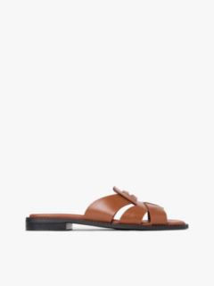 Leather Crest Square Toe Sandals — Brown 1