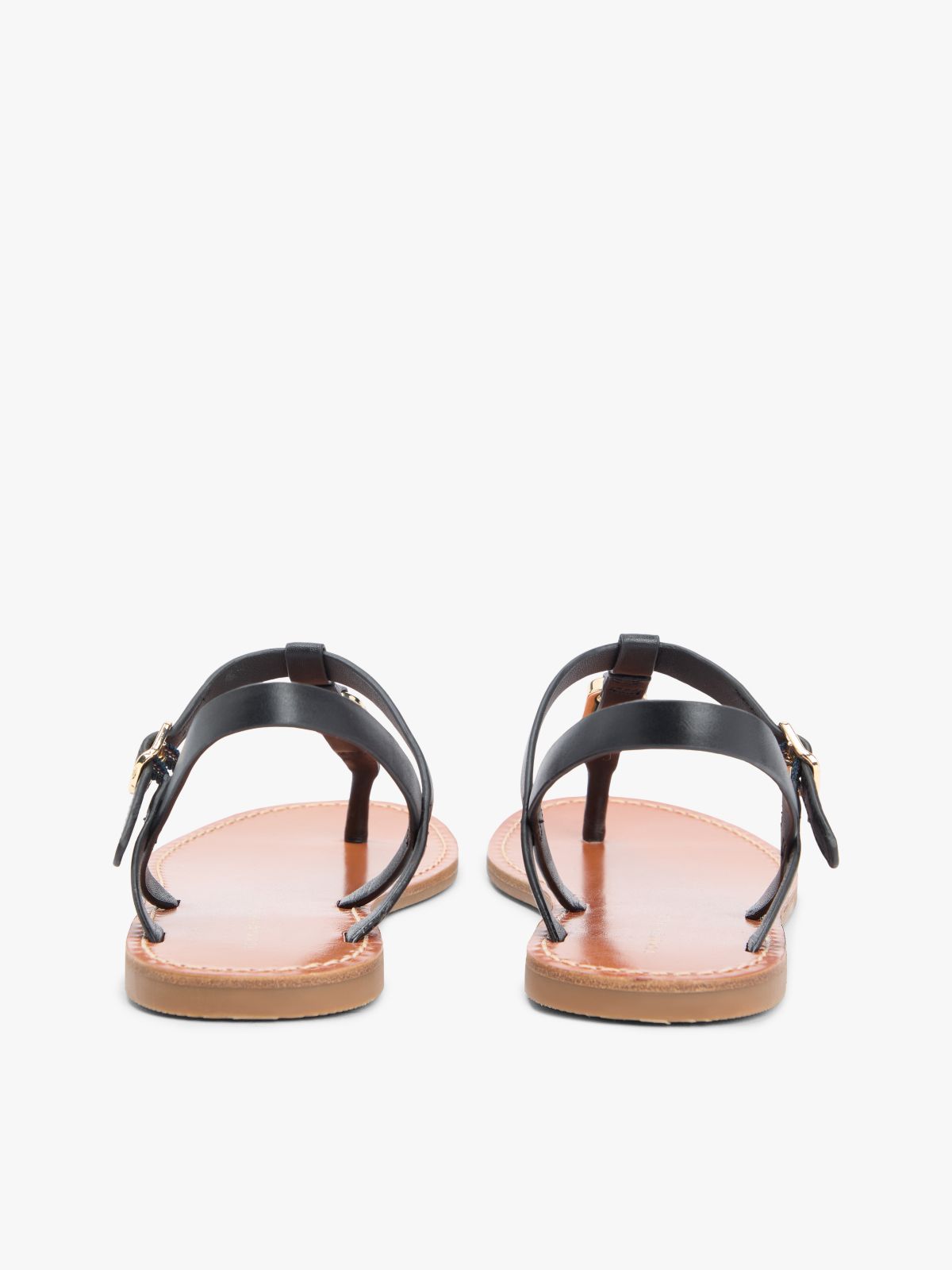 Leather TH Monogram Strap Sandals — Black