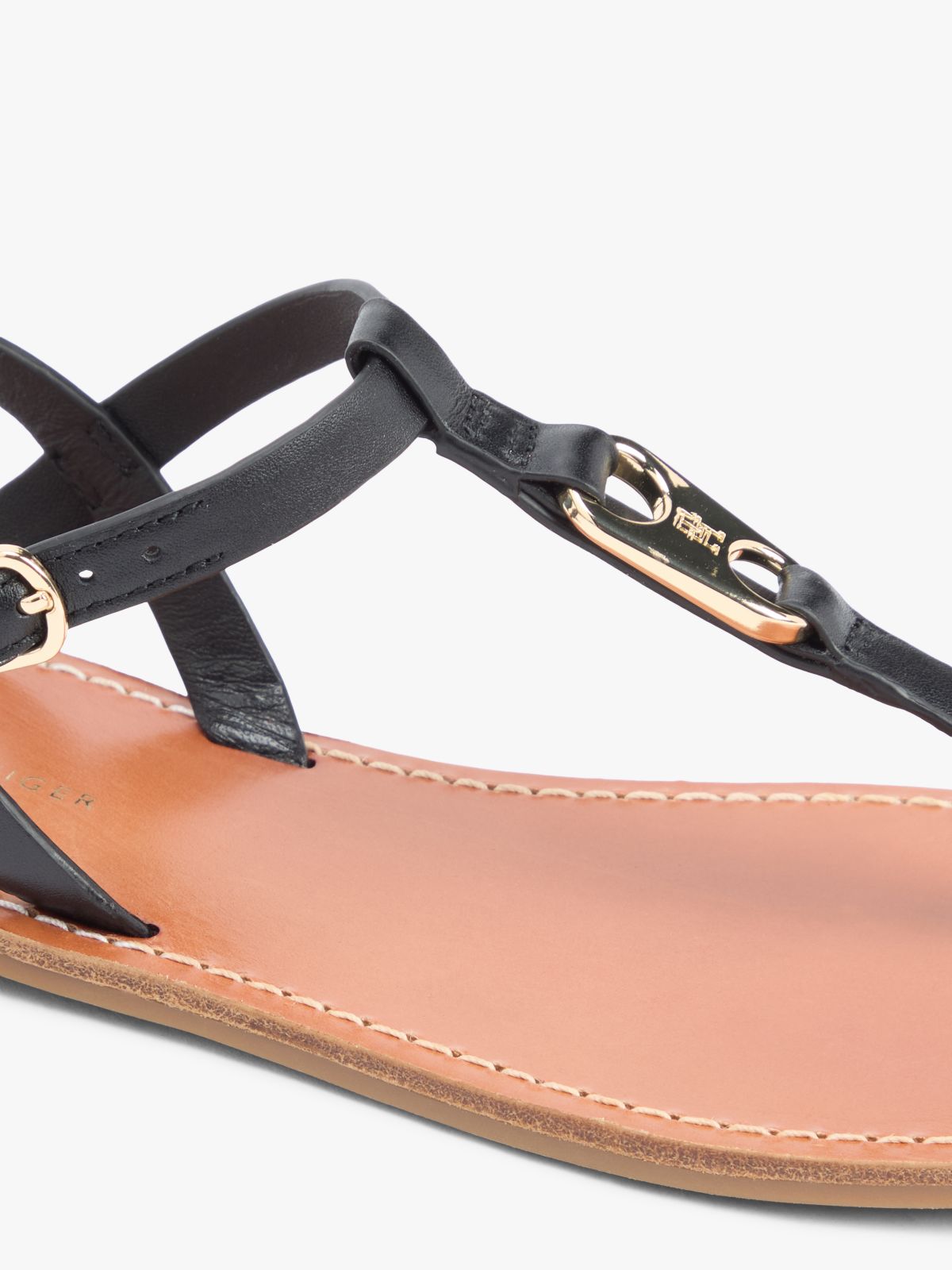 Leather TH Monogram Strap Sandals — Black