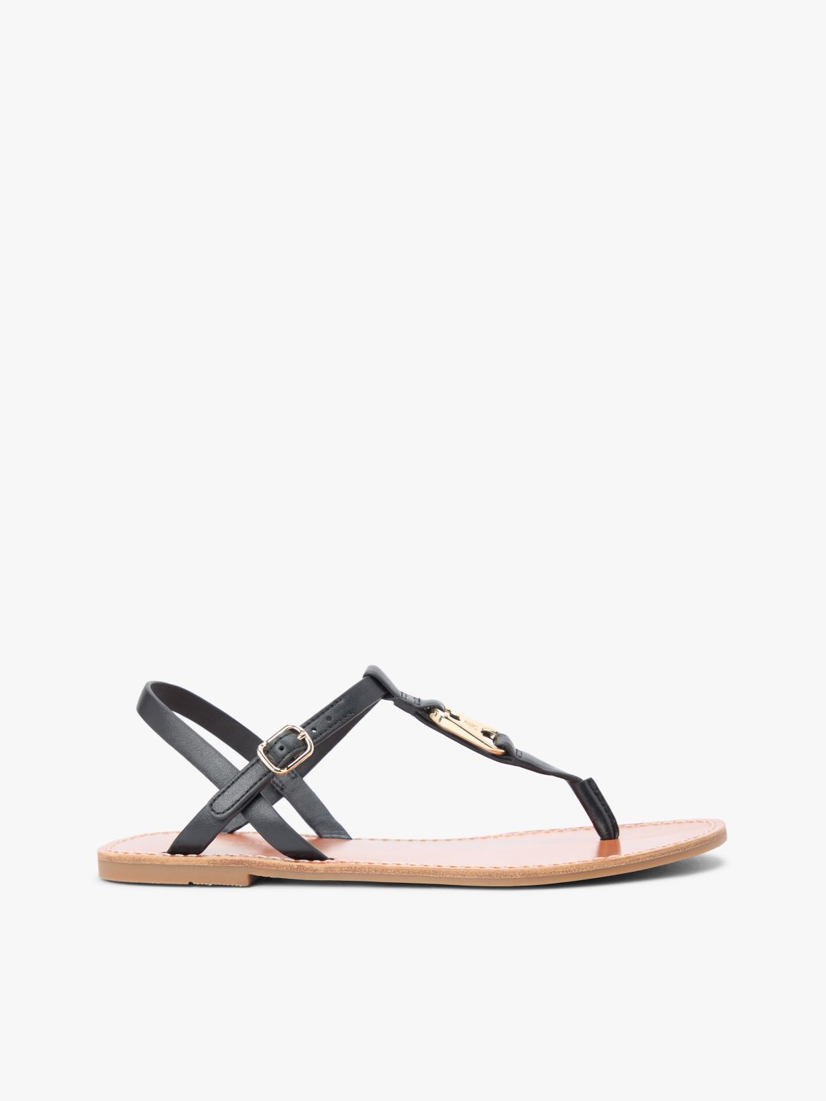 Leather TH Monogram Strap Sandals — Black