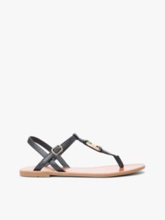 Leather TH Monogram Strap Sandals — Black 1