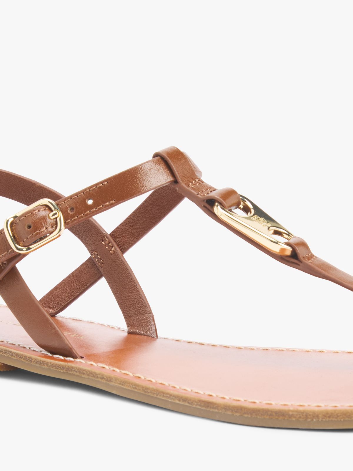 Leather TH Monogram Strap Sandals — Brown