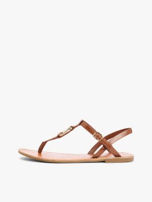 sandales en cuir à bride et monogramme th marron pour femmes tommy hilfiger