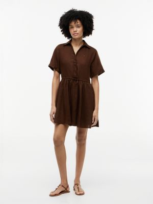 sandales en cuir à bride et monogramme th marron pour femmes tommy hilfiger