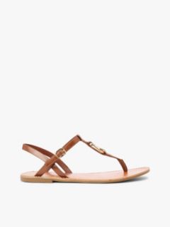 Leather TH Monogram Strap Sandals — Brown 1
