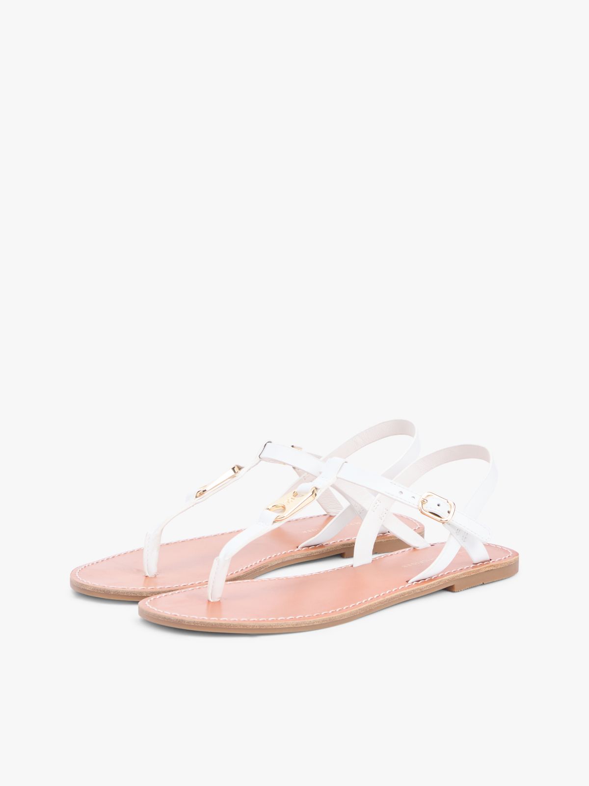 Leather TH Monogram Strap Sandals — White