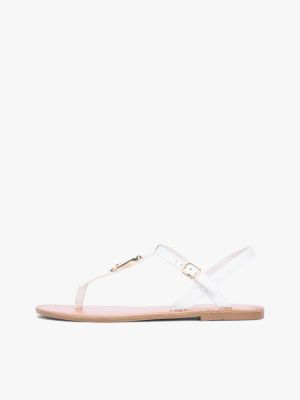 white leather th monogram strap sandals for women tommy hilfiger