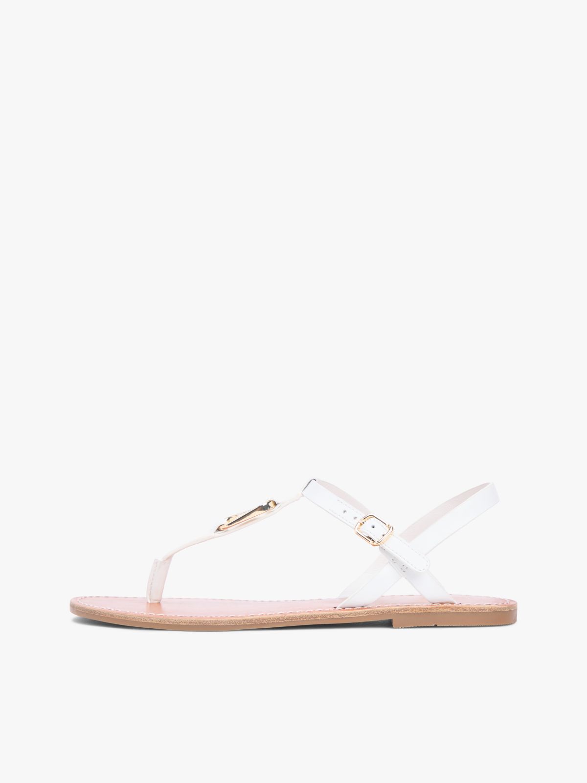 Leather TH Monogram Strap Sandals — White