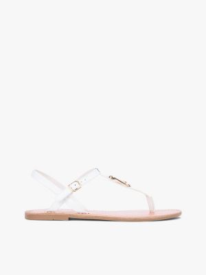 white leather th monogram strap sandals for women tommy hilfiger