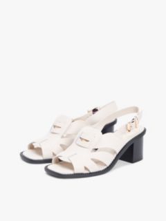 Leather Crest Block Heel Sandals — Beige 2