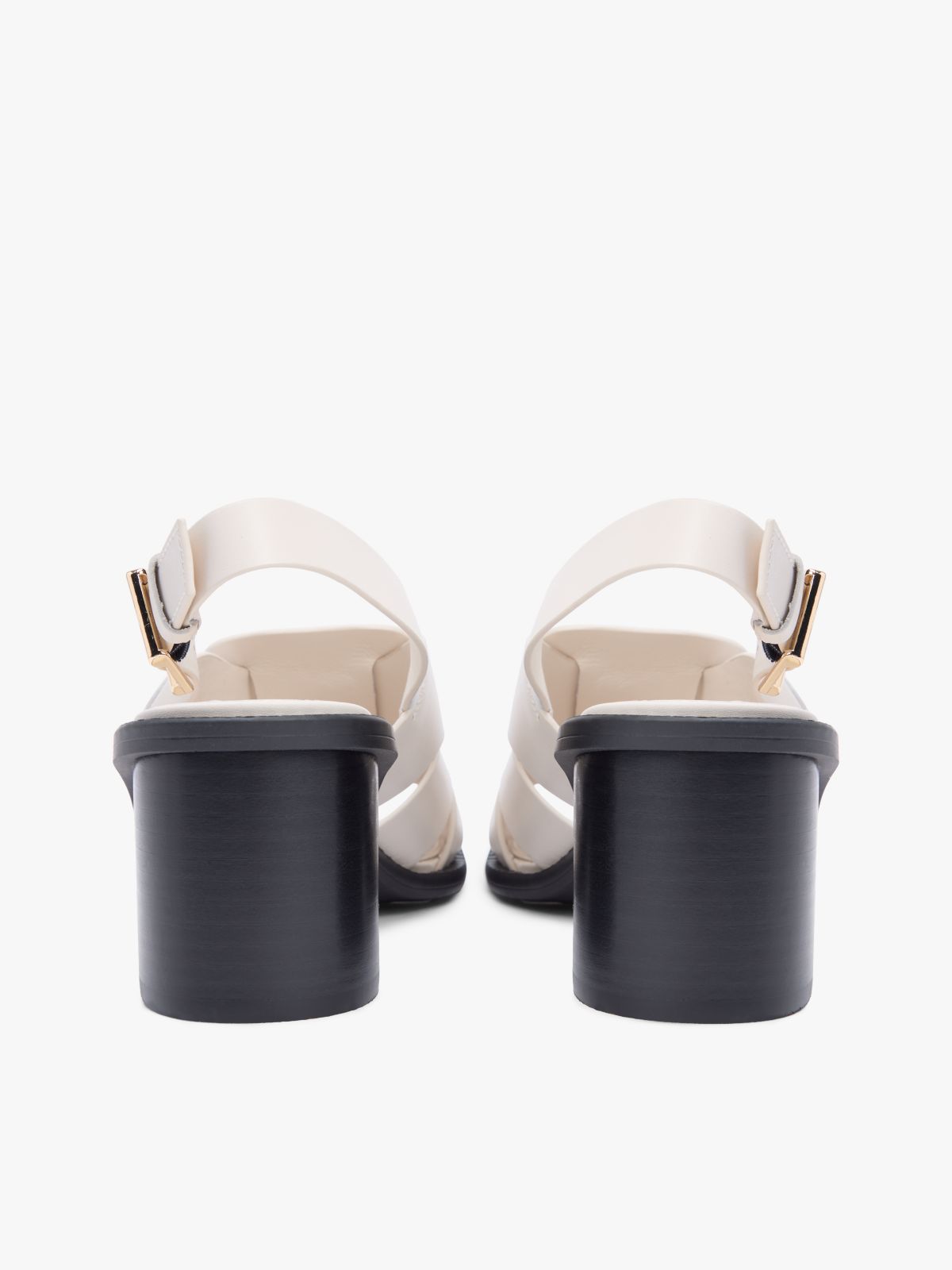 Leather Crest Block Heel Sandals — Beige