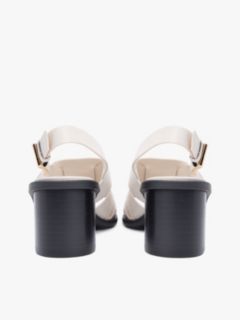 Leather Crest Block Heel Sandals — Beige 4