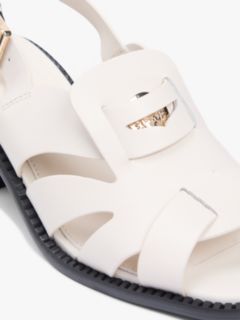 Leather Crest Block Heel Sandals — Beige 6