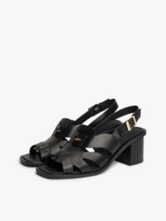 Leather Crest Block Heel Sandals — Black 2