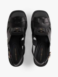 Leather Crest Block Heel Sandals — Black 3