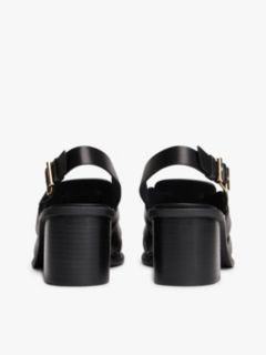 Leather Crest Block Heel Sandals — Black 4