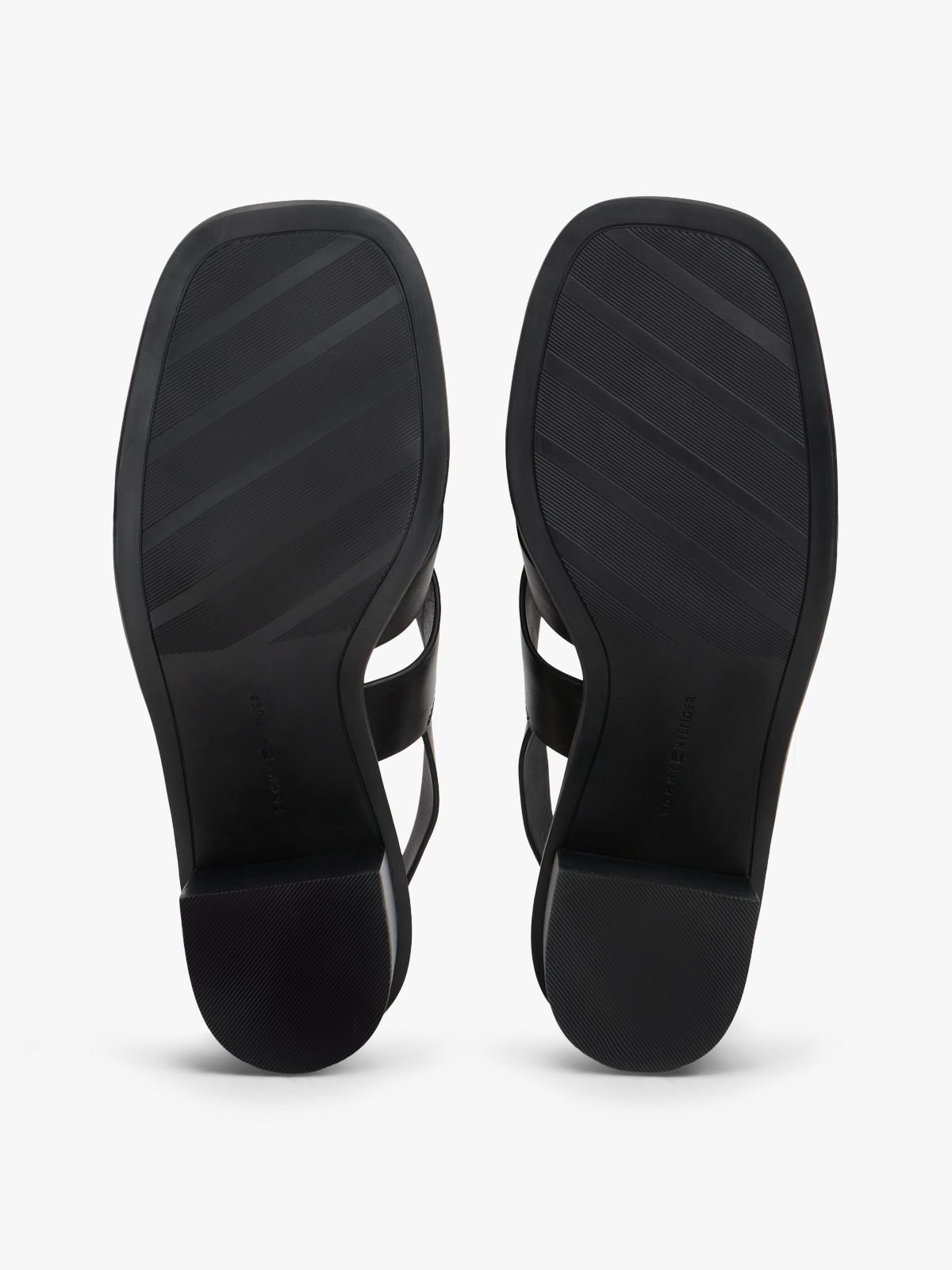 Leather Crest Block Heel Sandals — Black