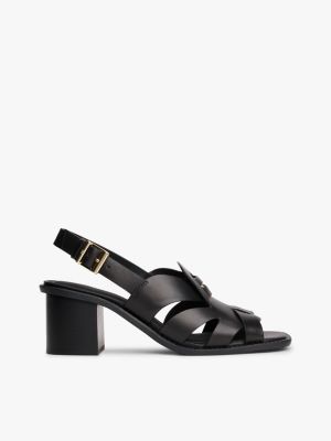 sandalias de piel con insignia th black de mujeres tommy hilfiger