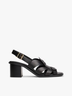 Leather Crest Block Heel Sandals — Black 1