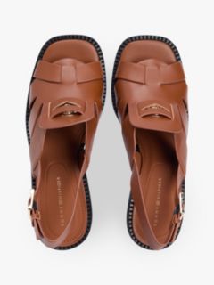 Leather Crest Block Heel Sandals — Brown 3