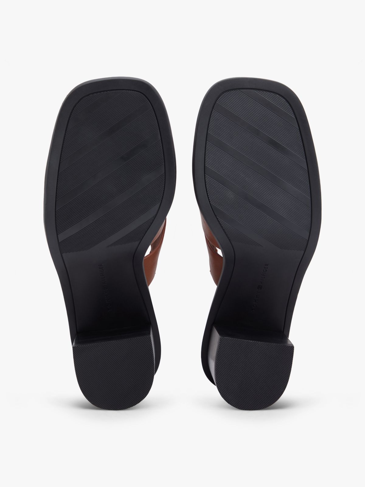 Leather Crest Block Heel Sandals — Brown