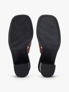 Leather Crest Block Heel Sandals — Brown 5