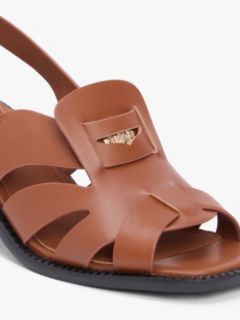Leather Crest Block Heel Sandals — Brown 6
