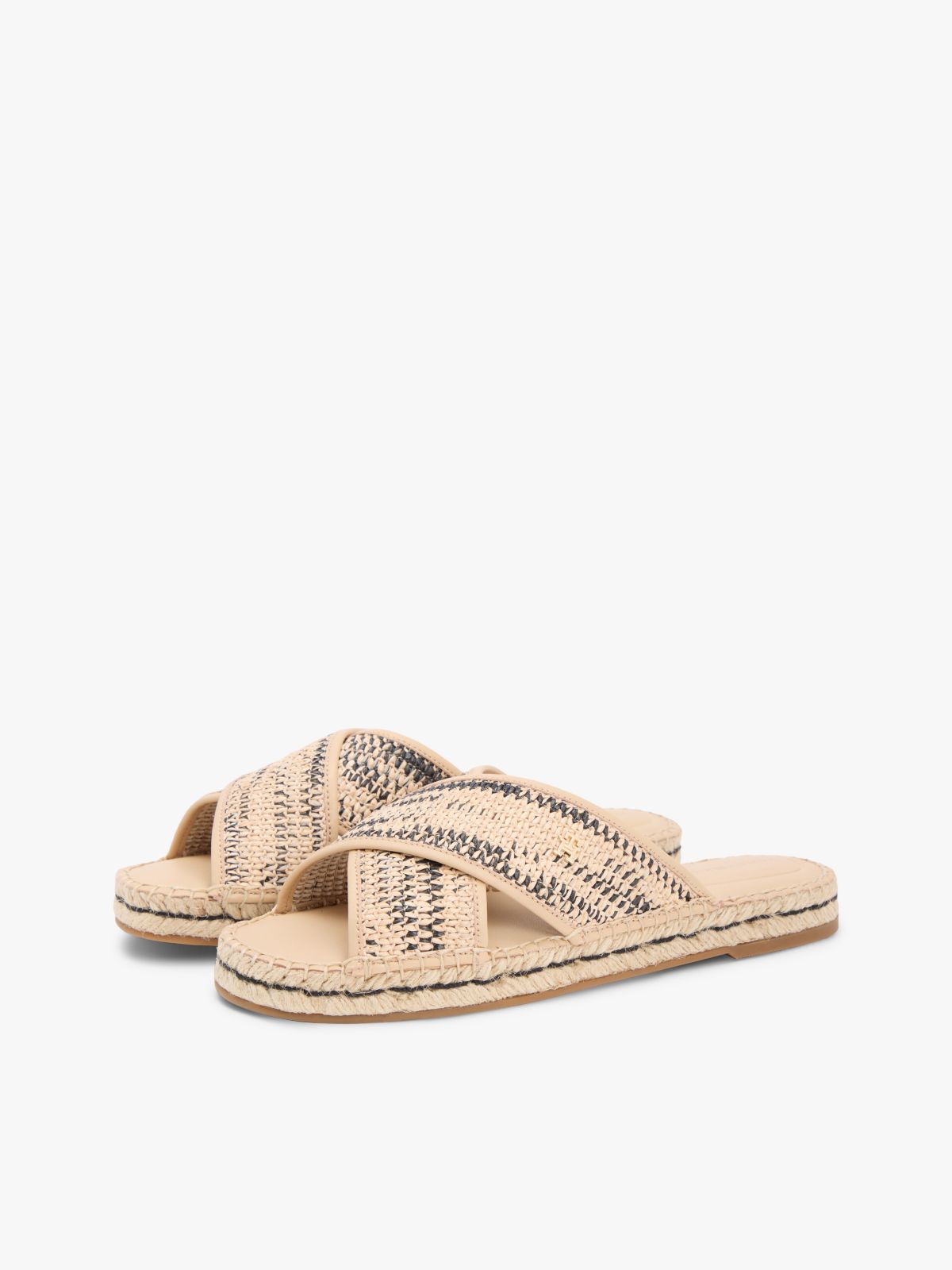 Raffia TH Monogram Espadrille Mules — Beige