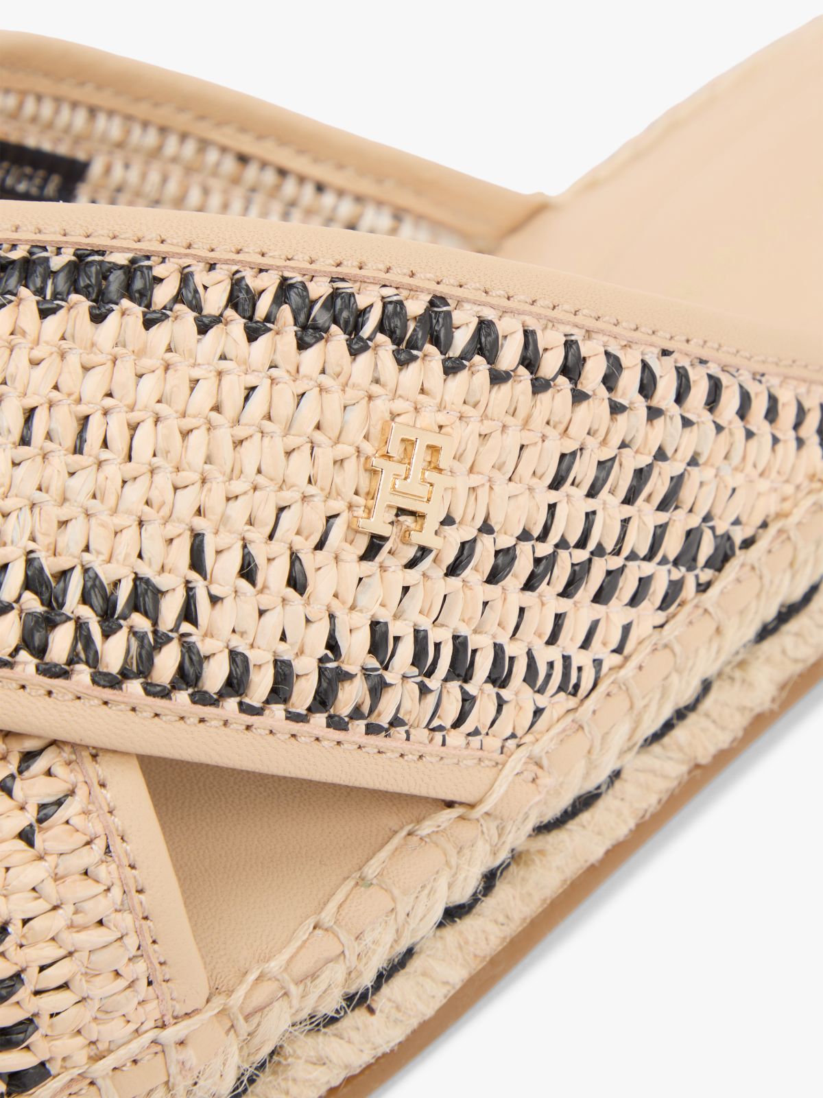 Raffia TH Monogram Espadrille Mules — Beige