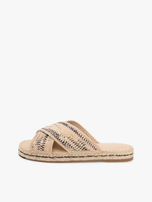 mules espadrilles en raphia à monogramme th beige pour femmes tommy hilfiger