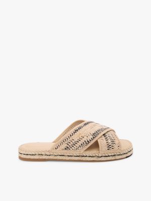 mules espadrilles en raphia à monogramme th beige pour femmes tommy hilfiger