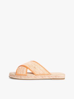 mules espadrilles en raphia à monogramme th beige pour femmes tommy hilfiger
