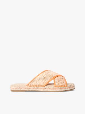 mules espadrilles en raphia à monogramme th beige pour femmes tommy hilfiger