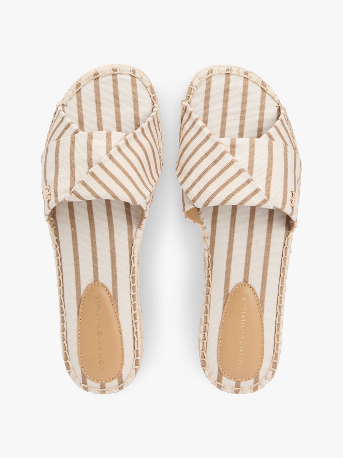 Canvas TH Monogram Stripe Espadrille Mules — Beige