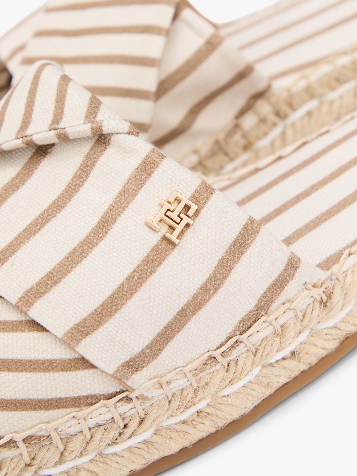 Canvas TH Monogram Stripe Espadrille Mules — Beige