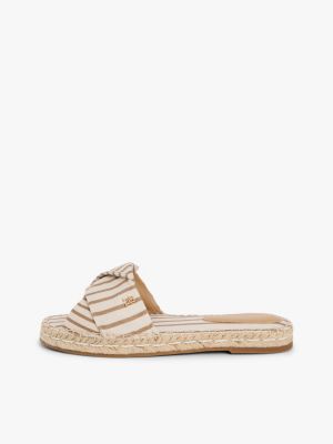 mules espadrilles à rayures en toile beige pour femmes tommy hilfiger