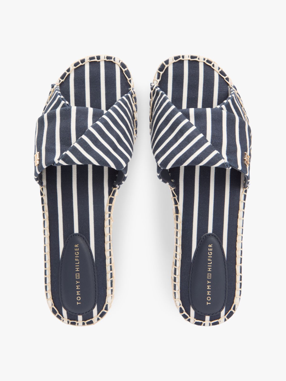 Canvas TH Monogram Stripe Espadrille Mules — Blue