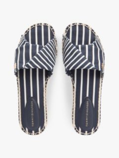 Canvas TH Monogram Stripe Espadrille Mules — Blue 3