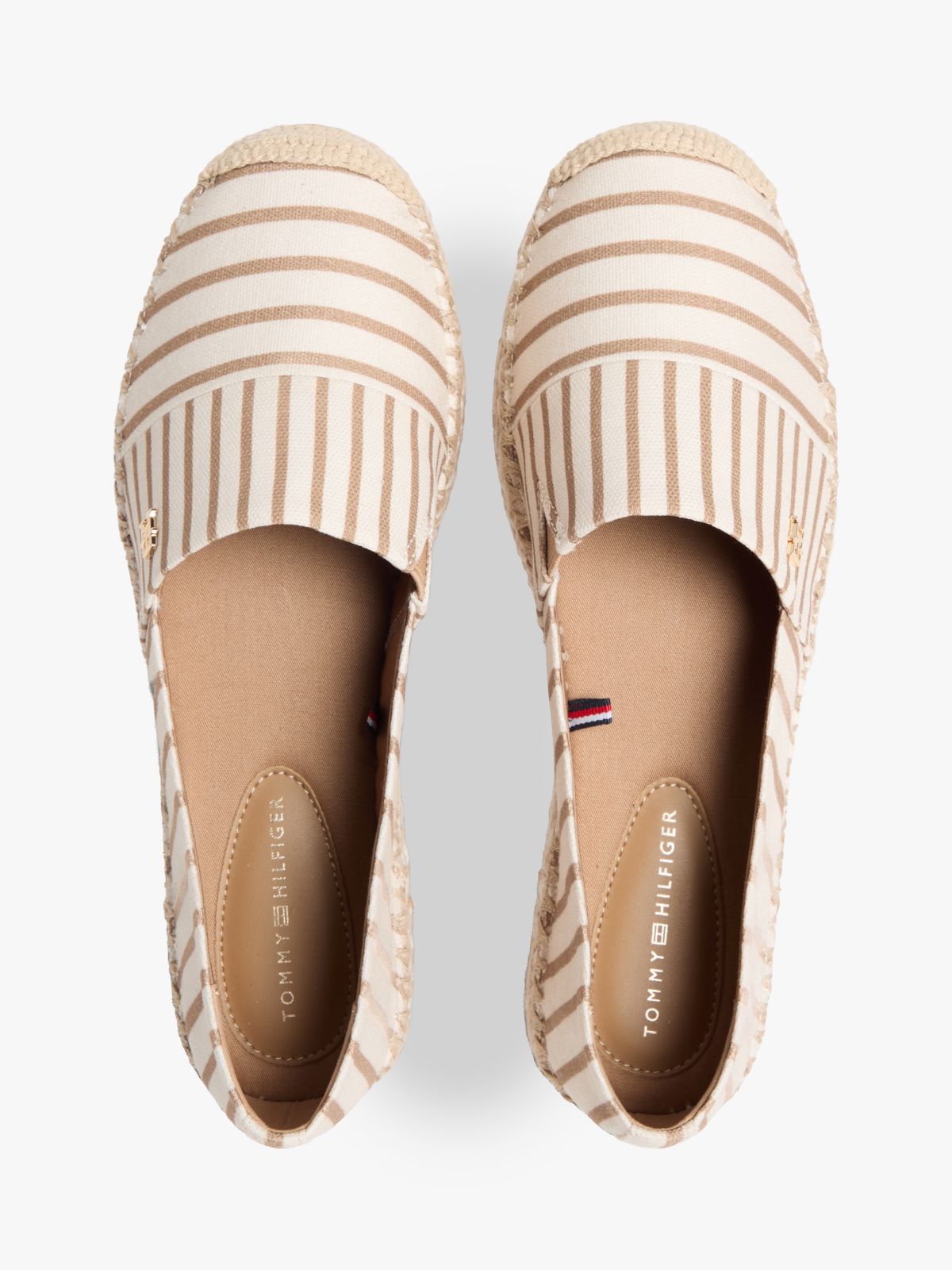 Canvas Stripe TH Monogram Platform Espadrilles — Beige
