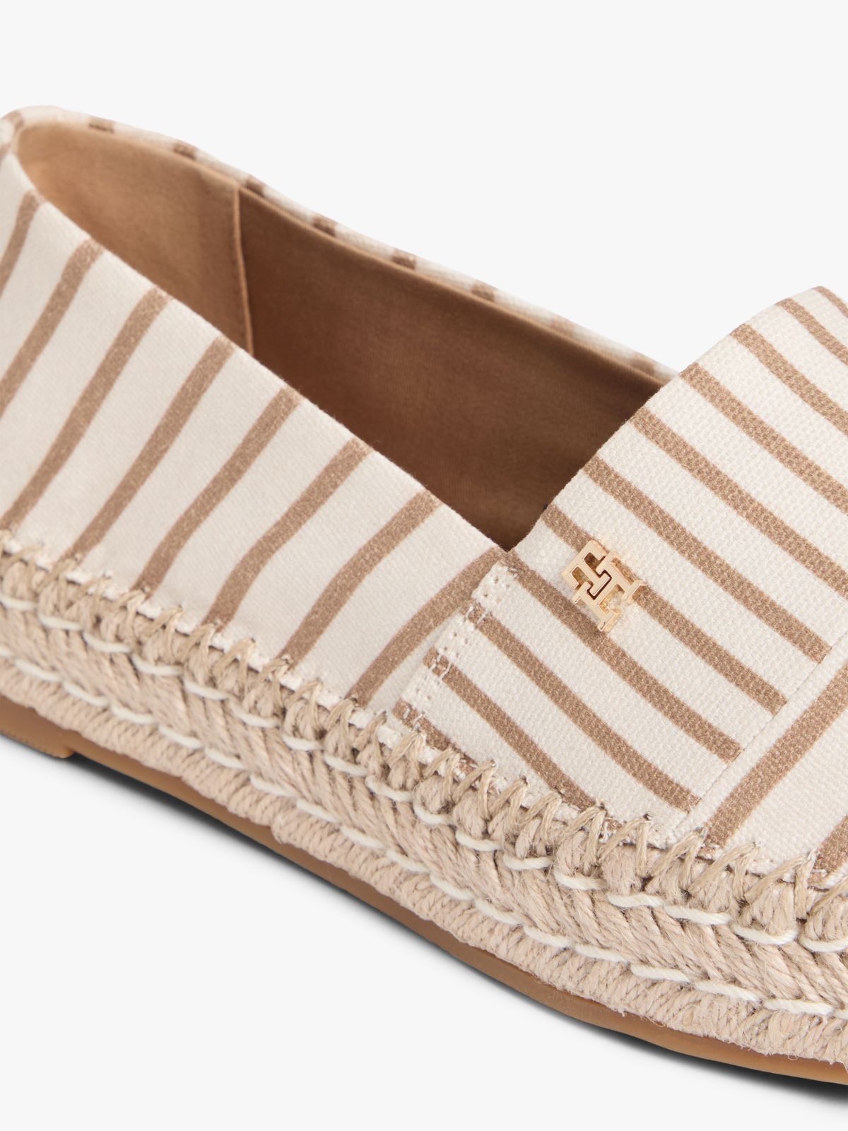 Canvas Stripe TH Monogram Platform Espadrilles — Beige