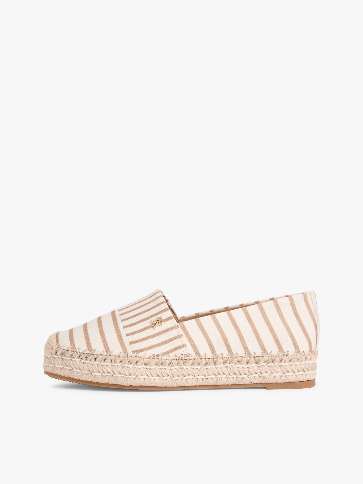 Canvas Stripe TH Monogram Platform Espadrilles — Beige