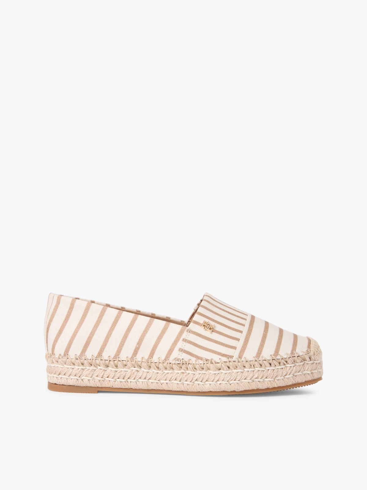 Canvas Stripe TH Monogram Platform Espadrilles — Beige