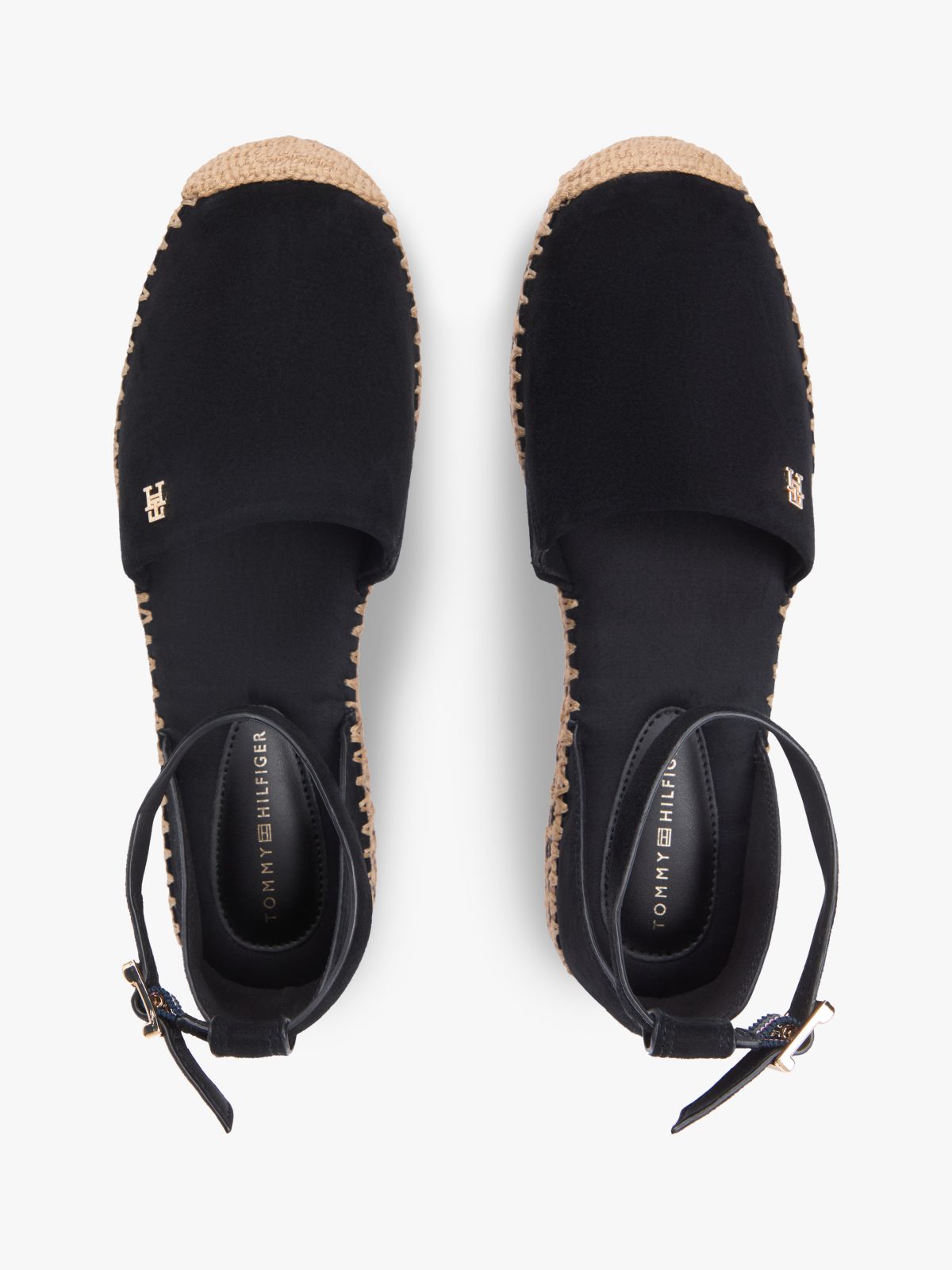Suede Ankle Strap Platform Espadrilles — Black