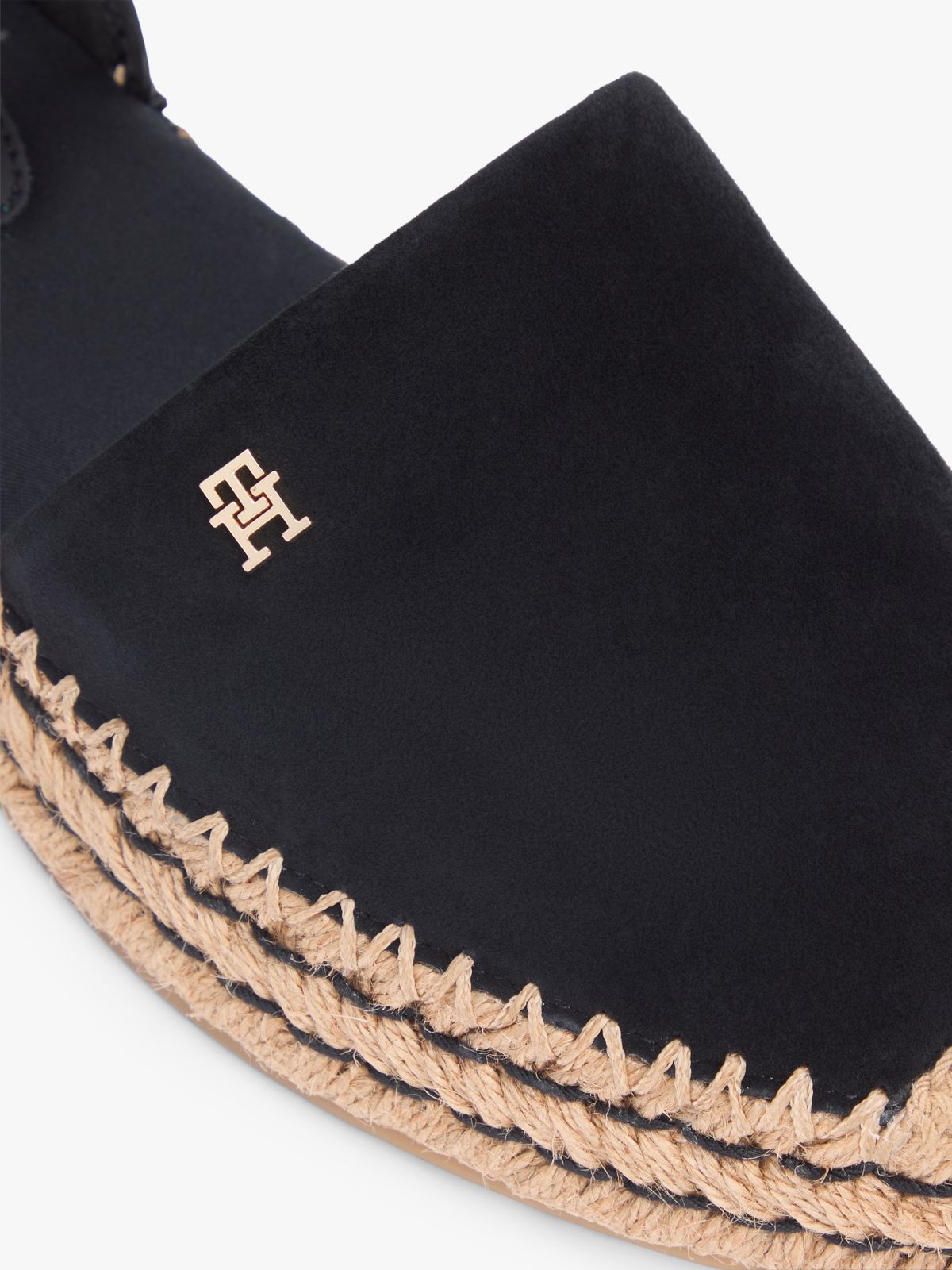Suede Ankle Strap Platform Espadrilles — Black