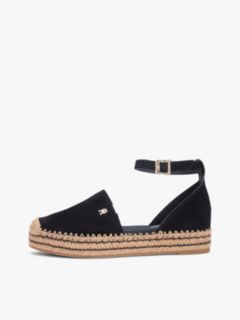 Suede Ankle Strap Platform Espadrilles — Black 7
