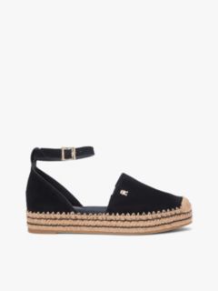 Suede Ankle Strap Platform Espadrilles — Black 1