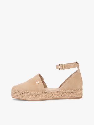 khaki suede ankle strap platform espadrilles for women tommy hilfiger