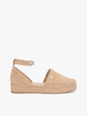 khaki suede ankle strap platform espadrilles for women tommy hilfiger